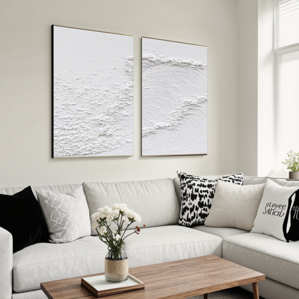 White Minimalist Textured Paintings Canvas Set of 2 #MM080