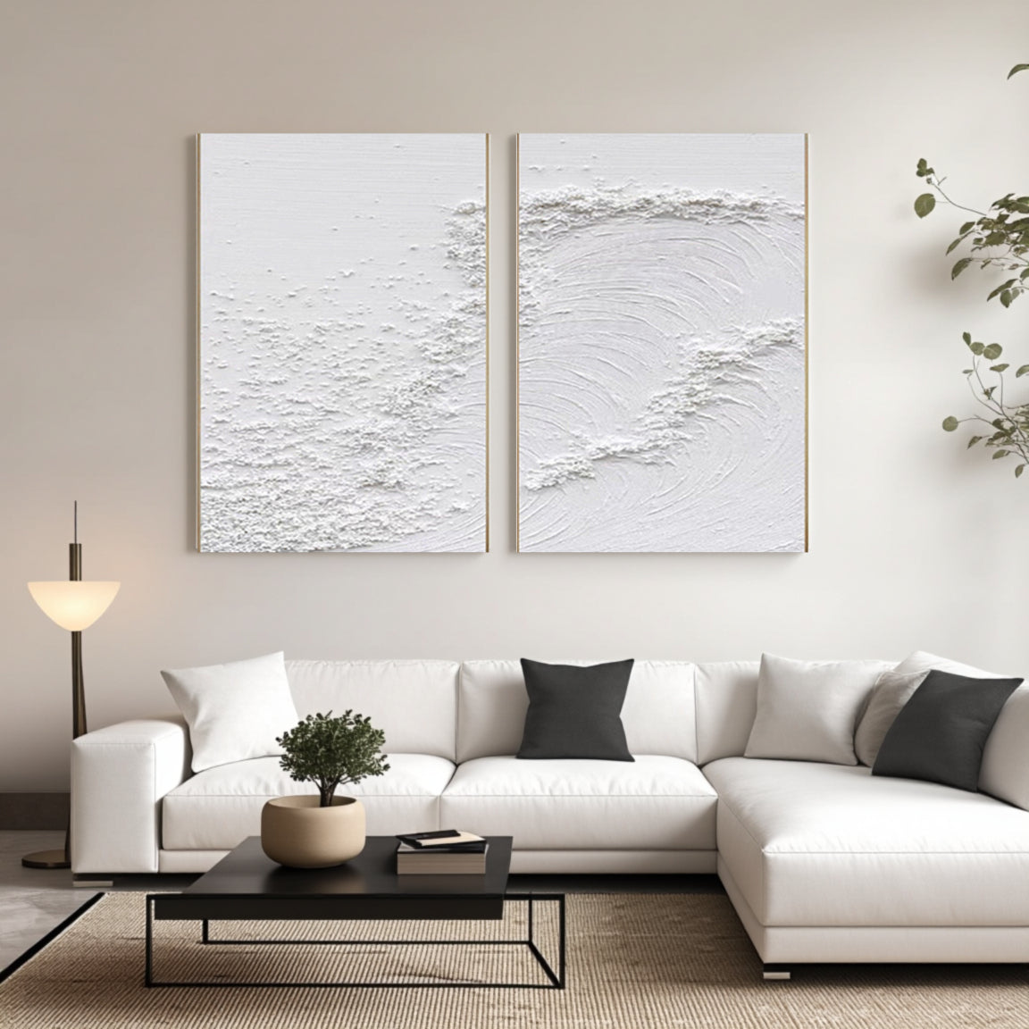 White Minimalist Textured Paintings Canvas Set of 2 #MM080