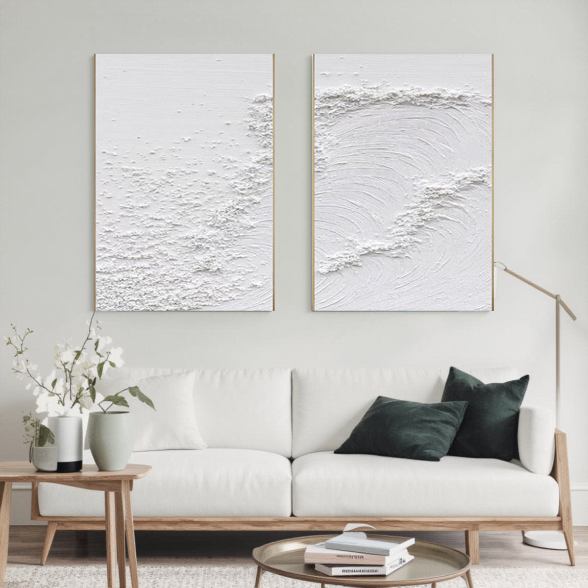 White Minimalist Textured Paintings Canvas Set of 2 #MM080