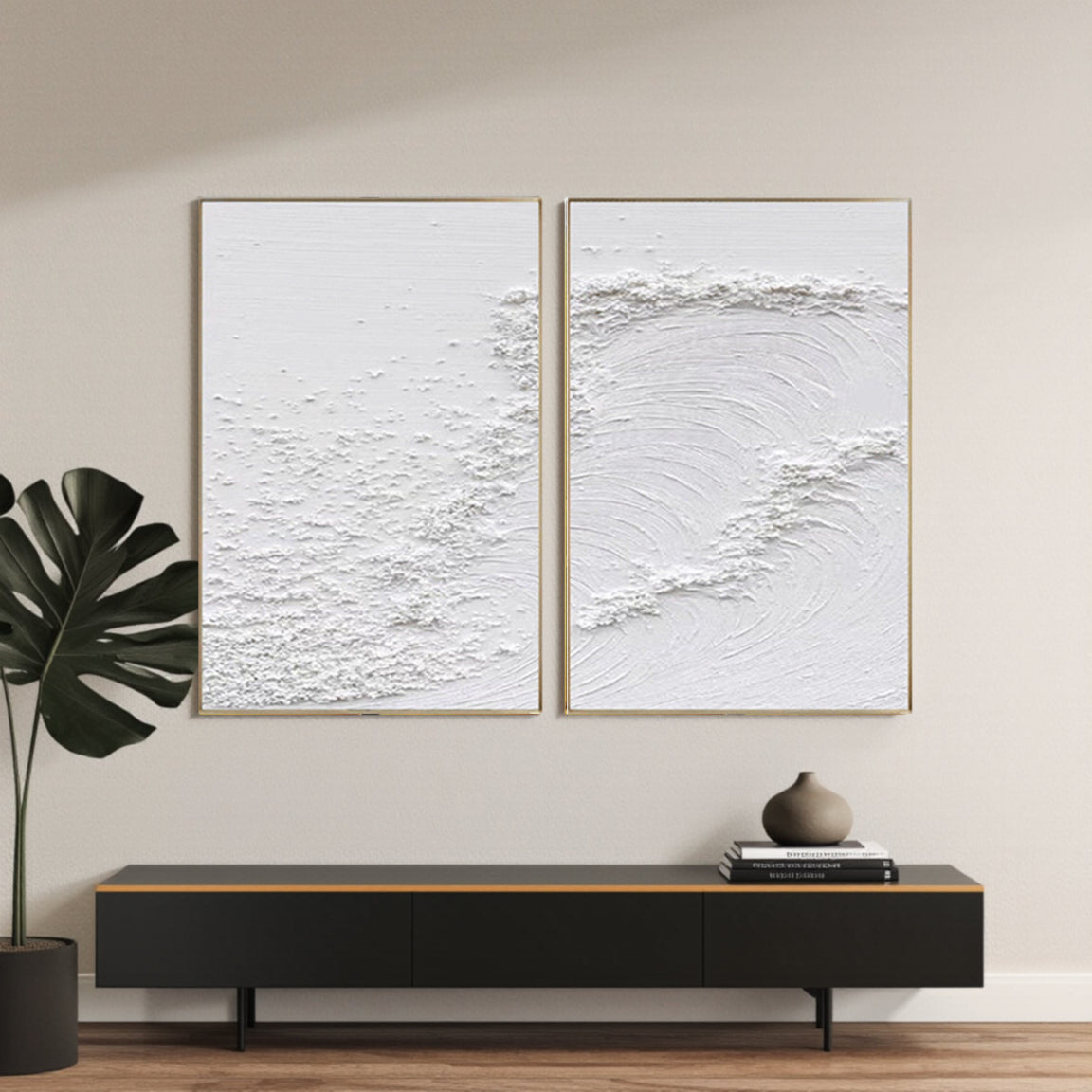 White Minimalist Textured Paintings Canvas Set of 2 #MM080