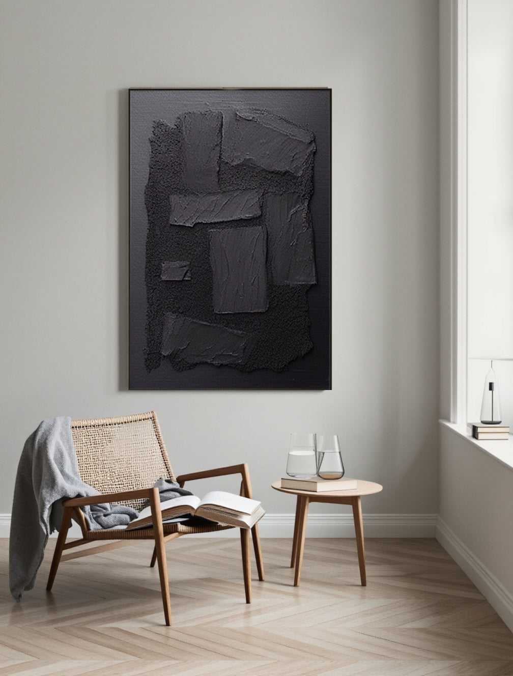 Black Plaster Art Minimalist Textured Painting #MZ033