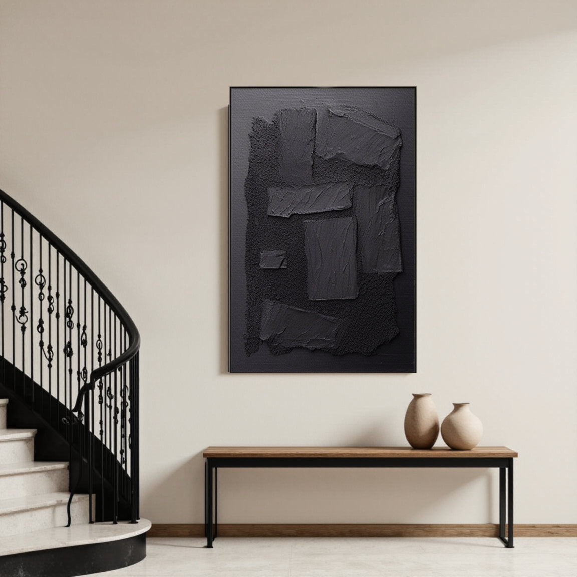 Black Plaster Art Minimalist Textured Painting #MZ033