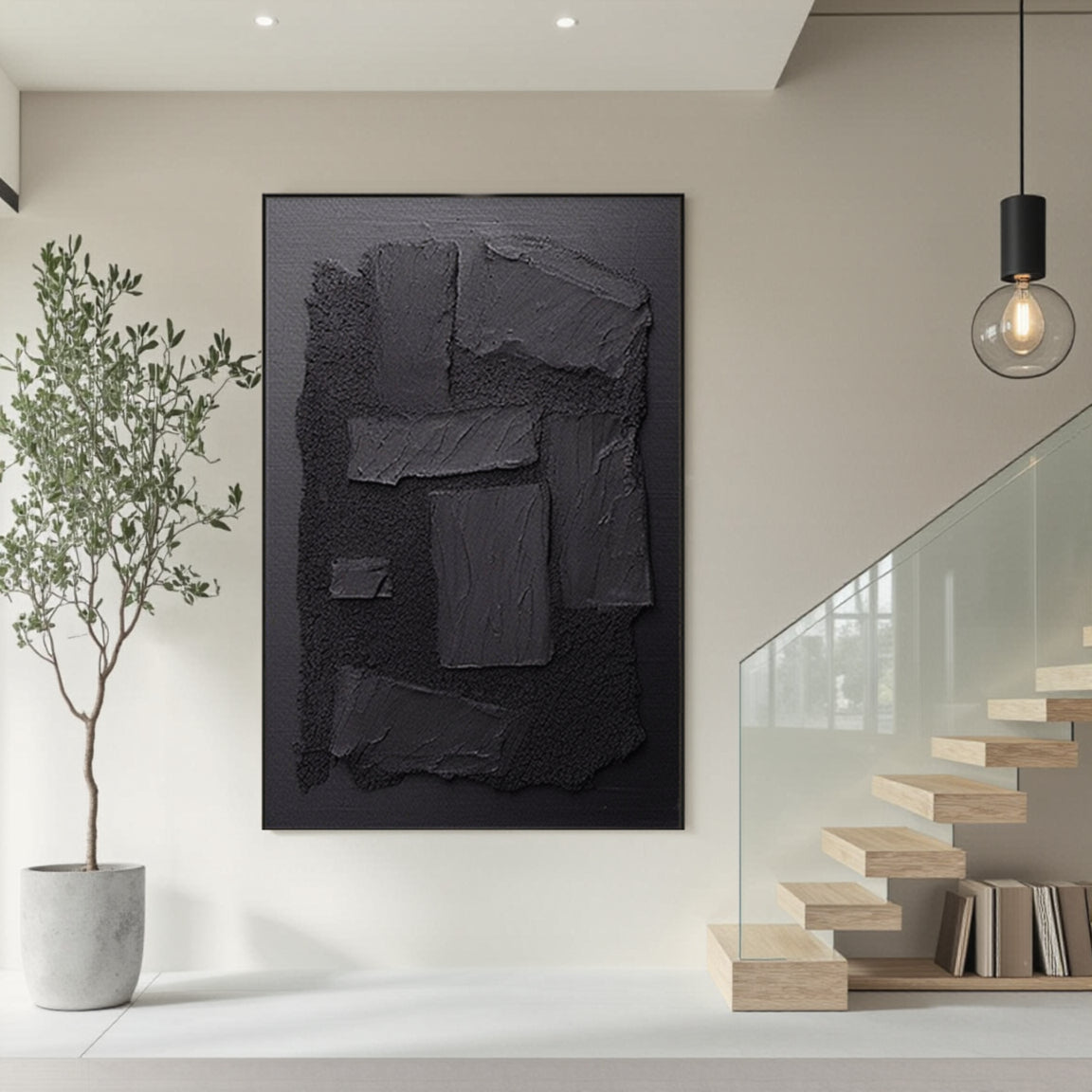 Black Plaster Art Minimalist Textured Painting #MZ033
