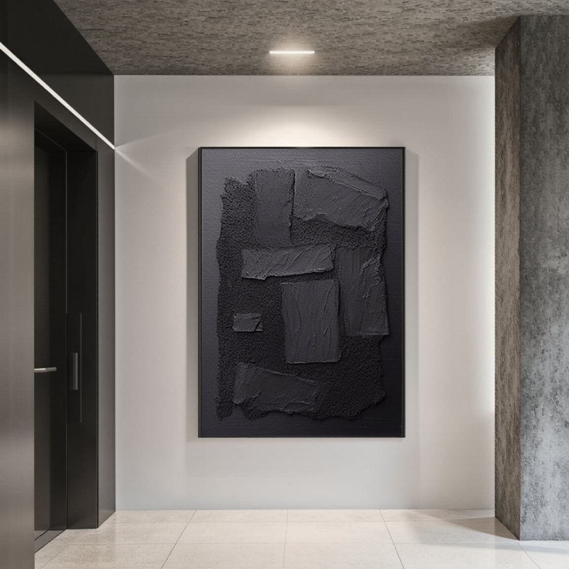 Black Plaster Art Minimalist Textured Painting #MZ033