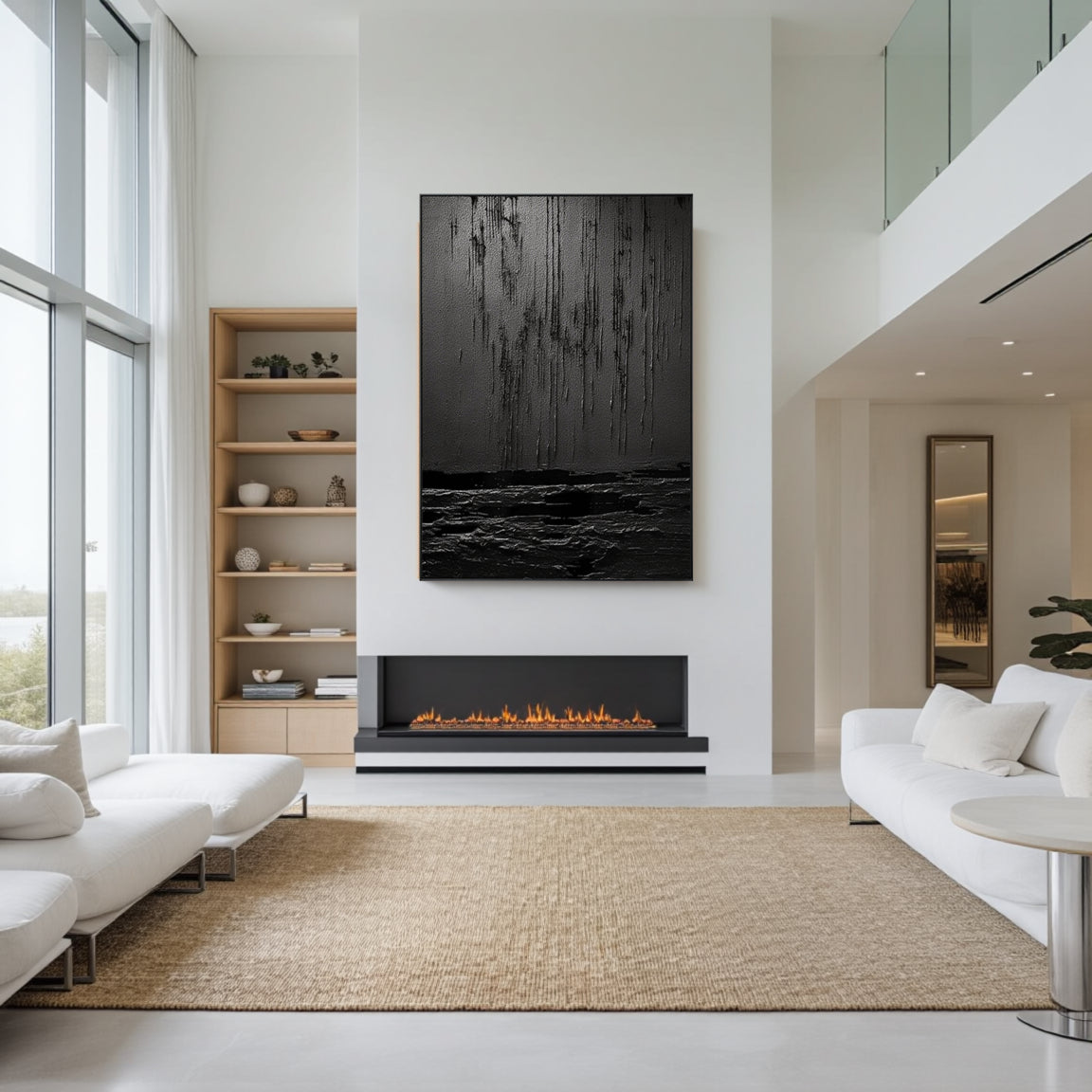 Black Minimalist Textured Painting Canvas #MZ031