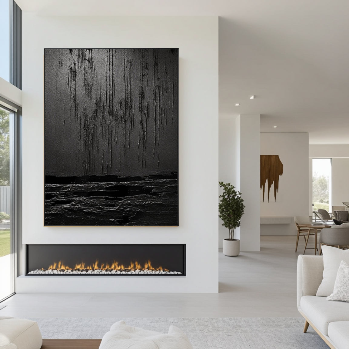 Black Minimalist Textured Painting Canvas #MZ031