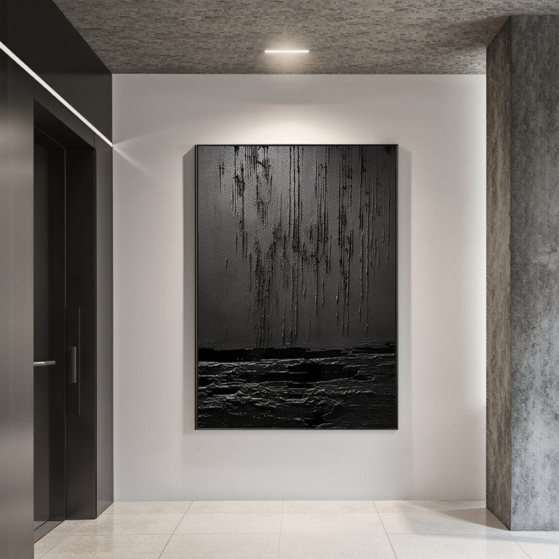 Black Minimalist Textured Painting Canvas #MZ031