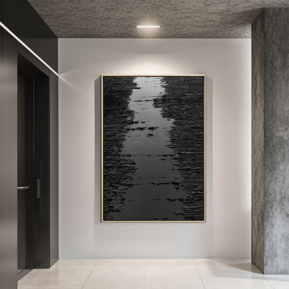 Black Minimalist Textured Painting Canvas #MZ008