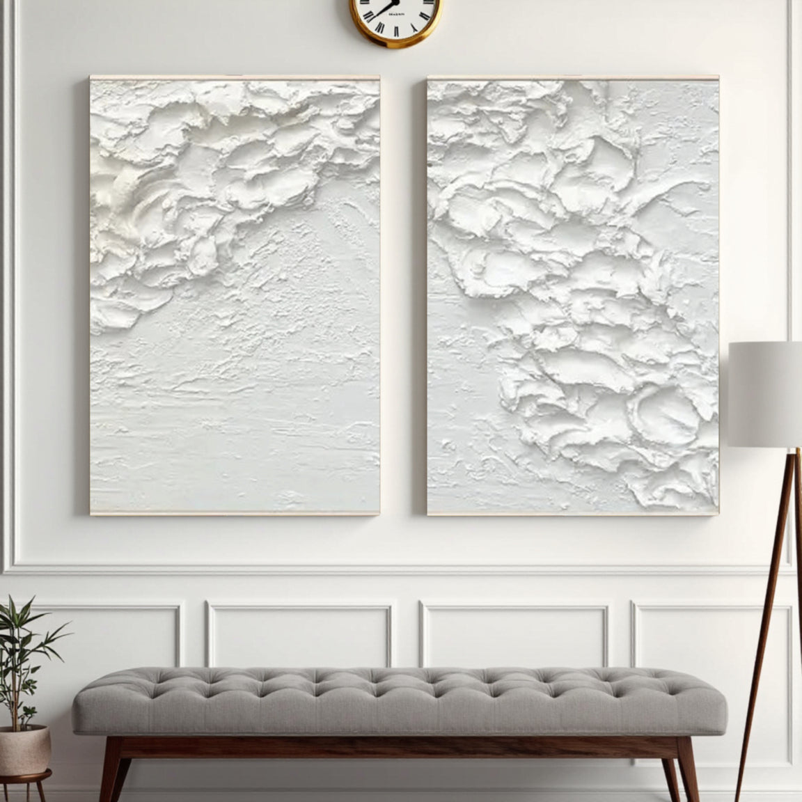 White Minimalist Textured Paintings Canvas Set of 2 #MM061