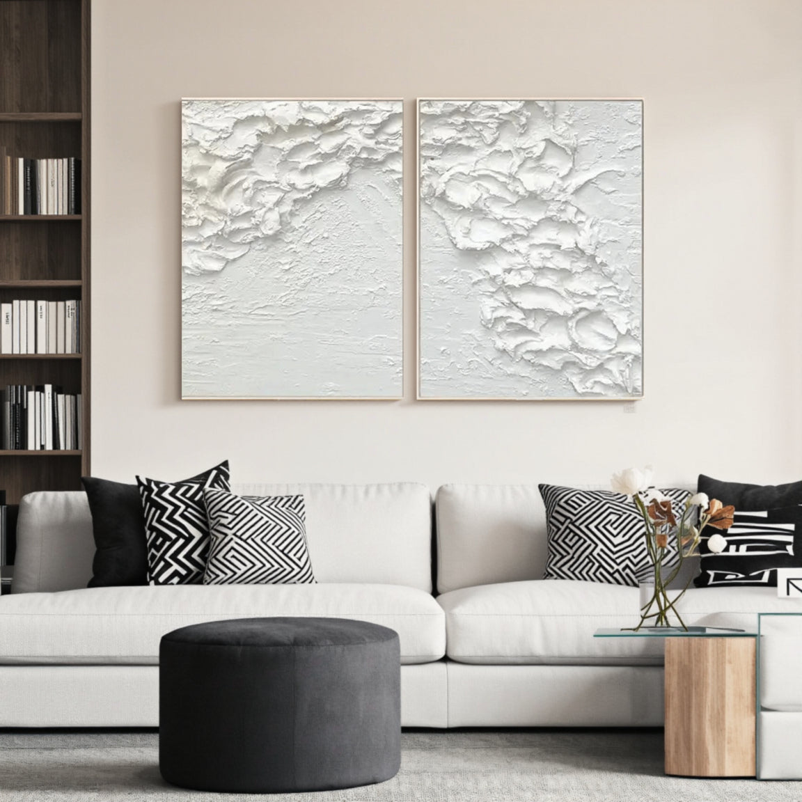 White Minimalist Textured Paintings Canvas Set of 2 #MM061