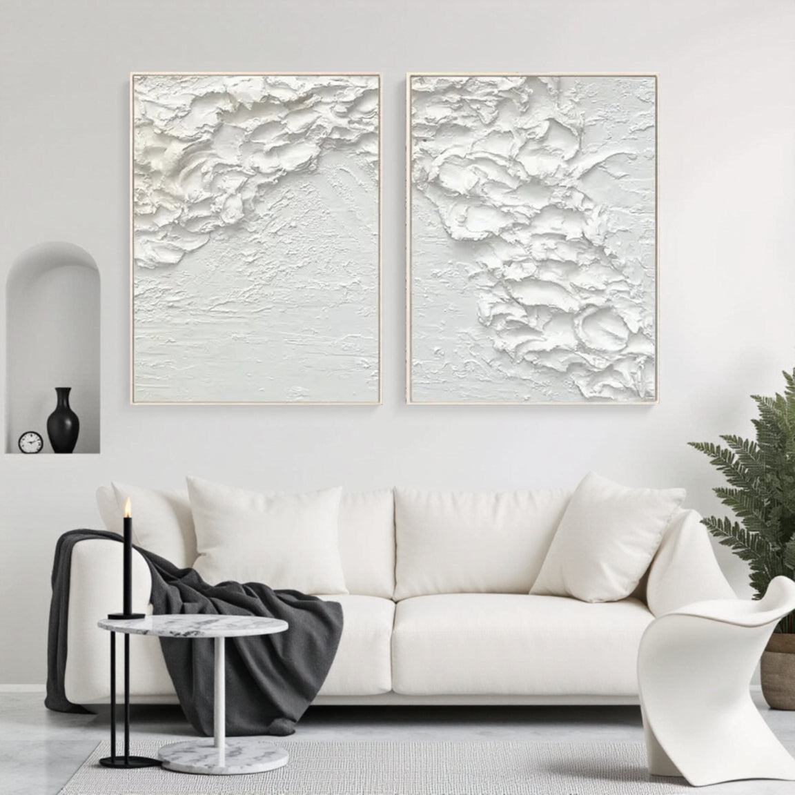 White Minimalist Textured Paintings Canvas Set of 2 #MM061
