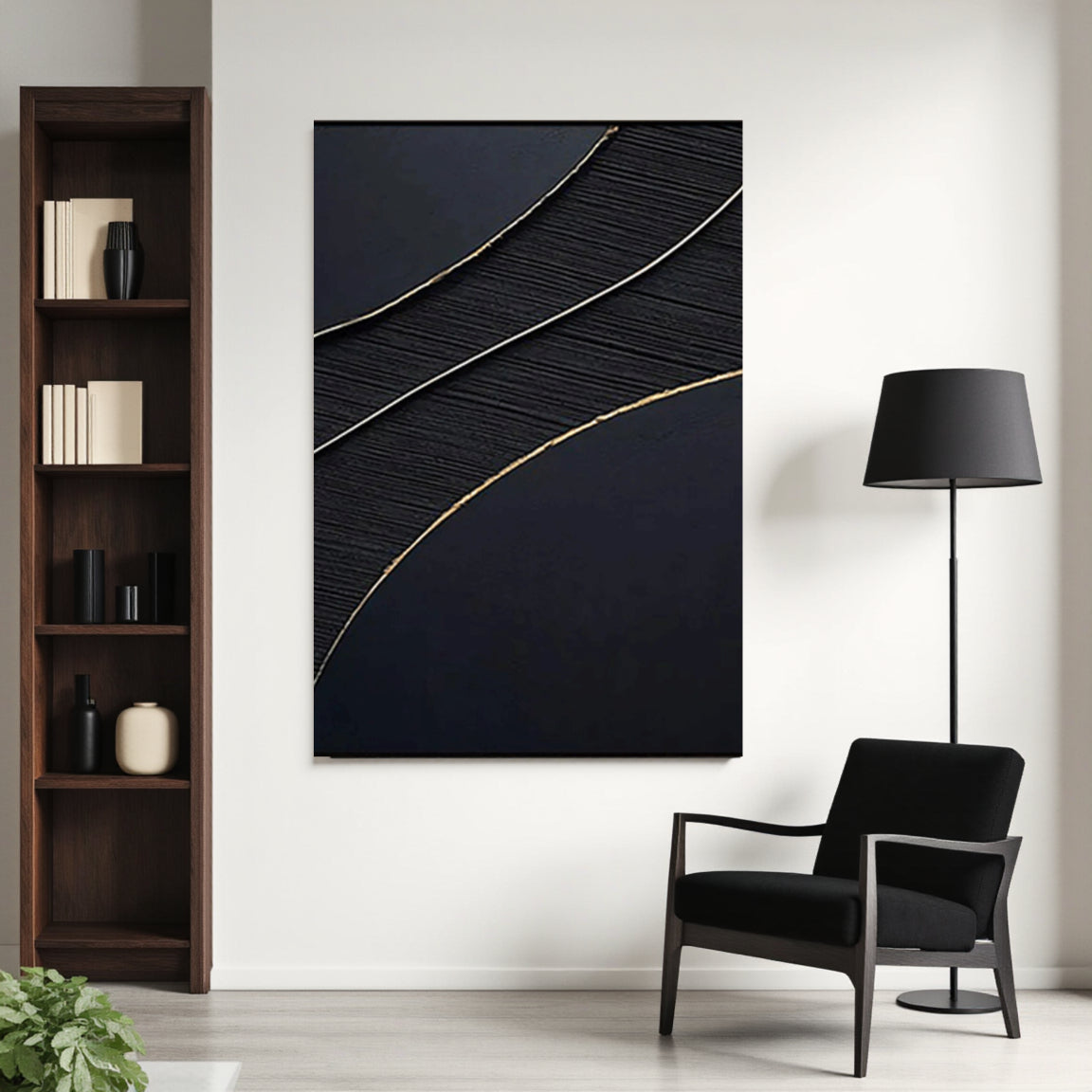Black Gold Minimalist Textured Painting #MZ049