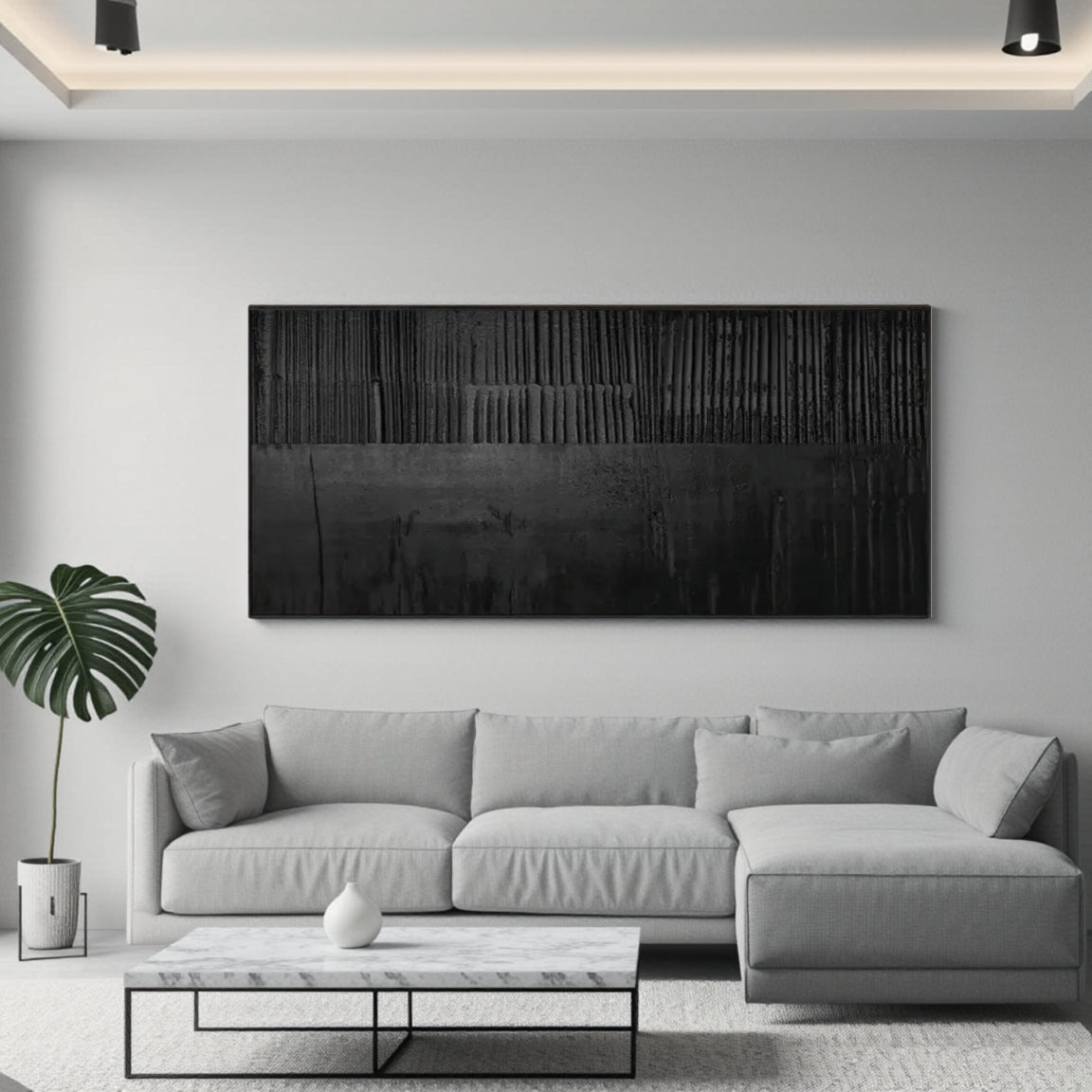 Black Minimalist Textured Painting Canvas #MZ016