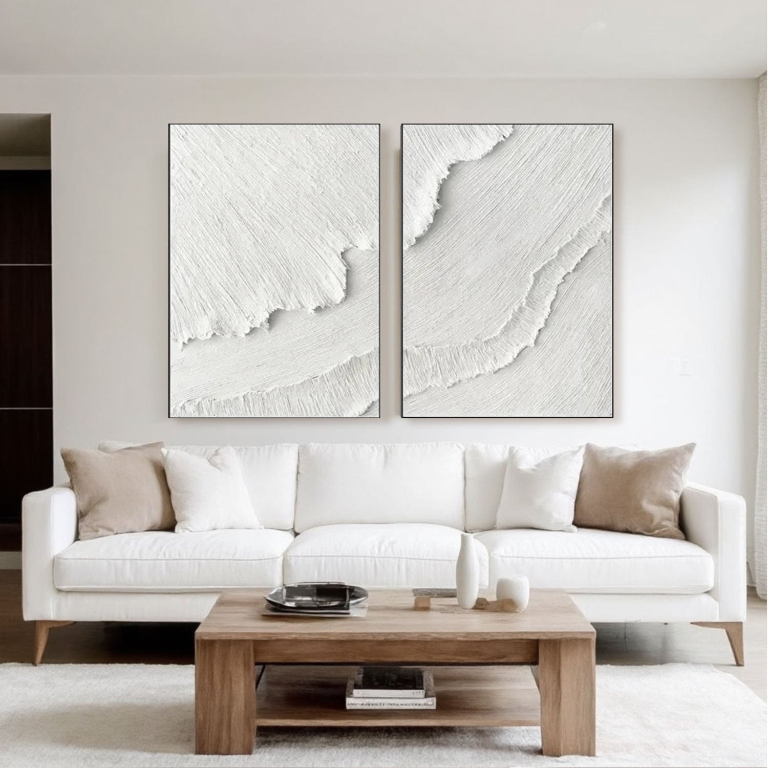 White Minimalist Textured Paintings Canvas Set of 2 #MM065
