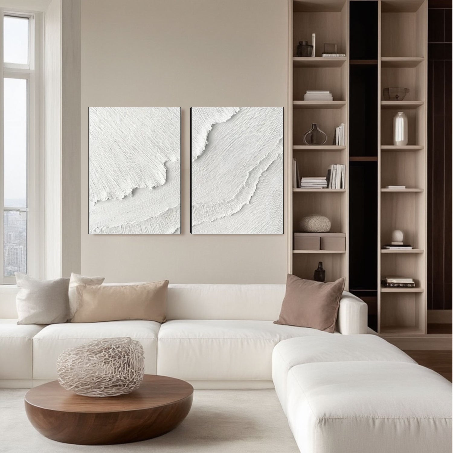 White Minimalist Textured Paintings Canvas Set of 2 #MM065