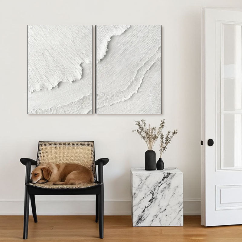 White Minimalist Textured Paintings Canvas Set of 2 #MM065