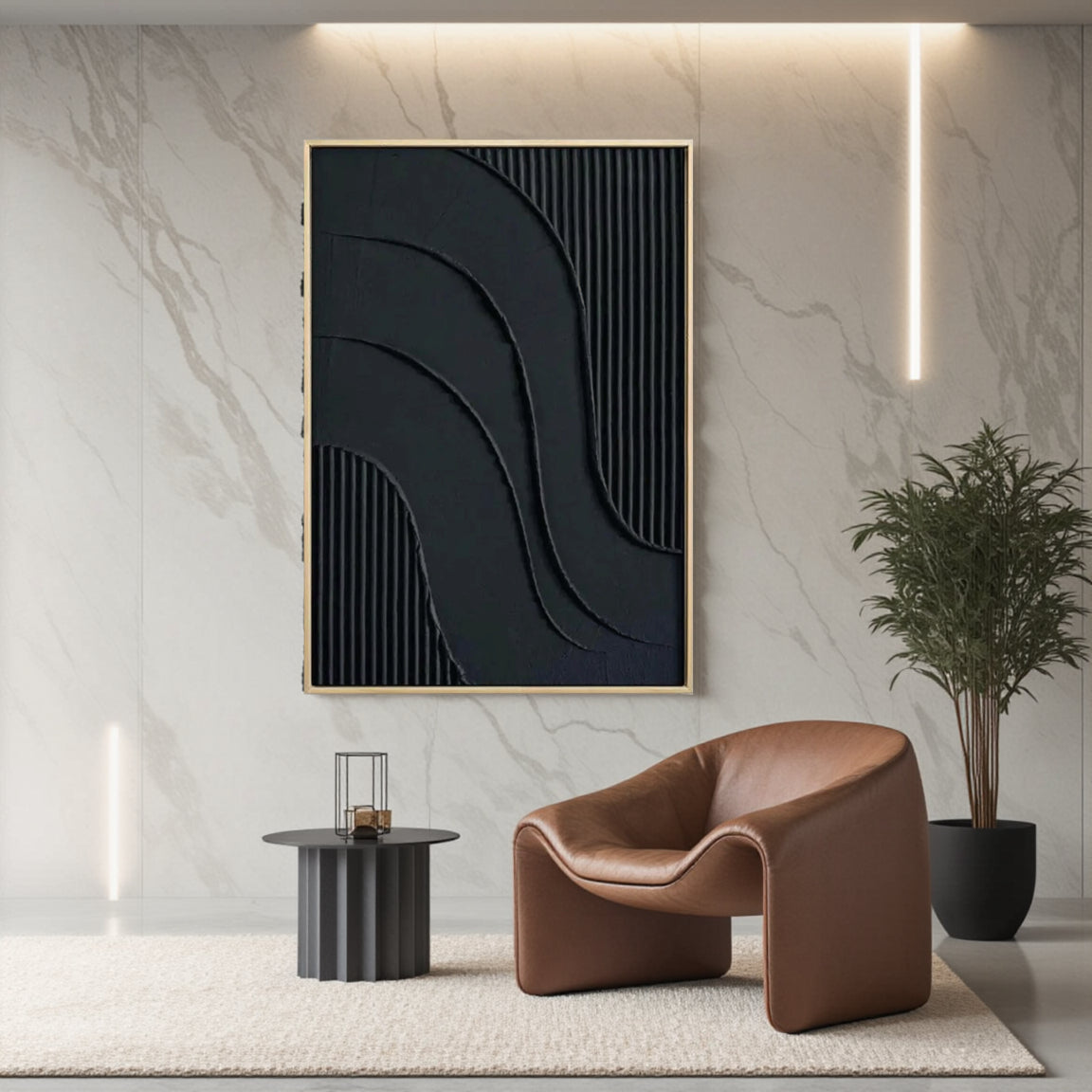 Black Plaster Art Minimalist Textured Painting #MZ007