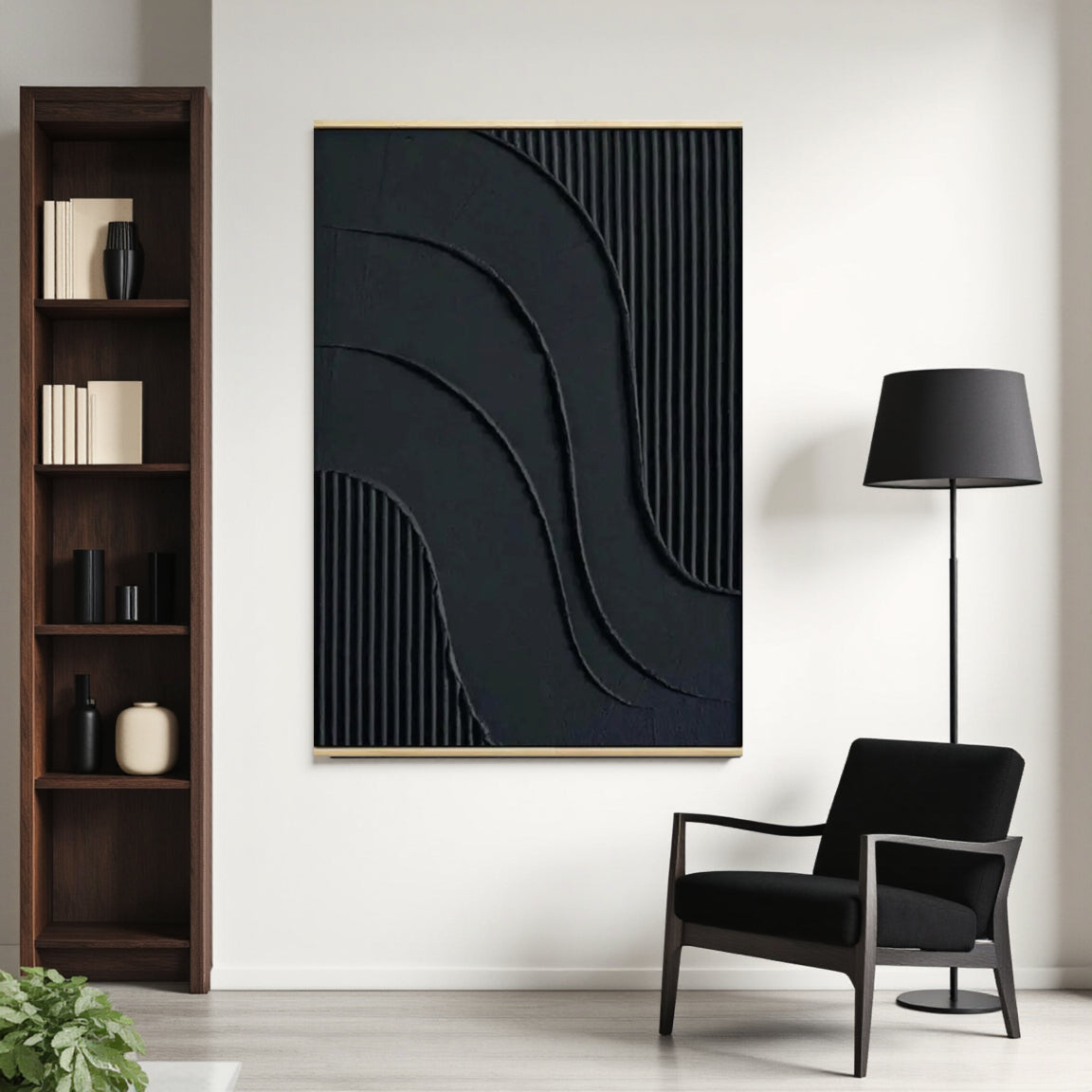 Black Plaster Art Minimalist Textured Painting #MZ007