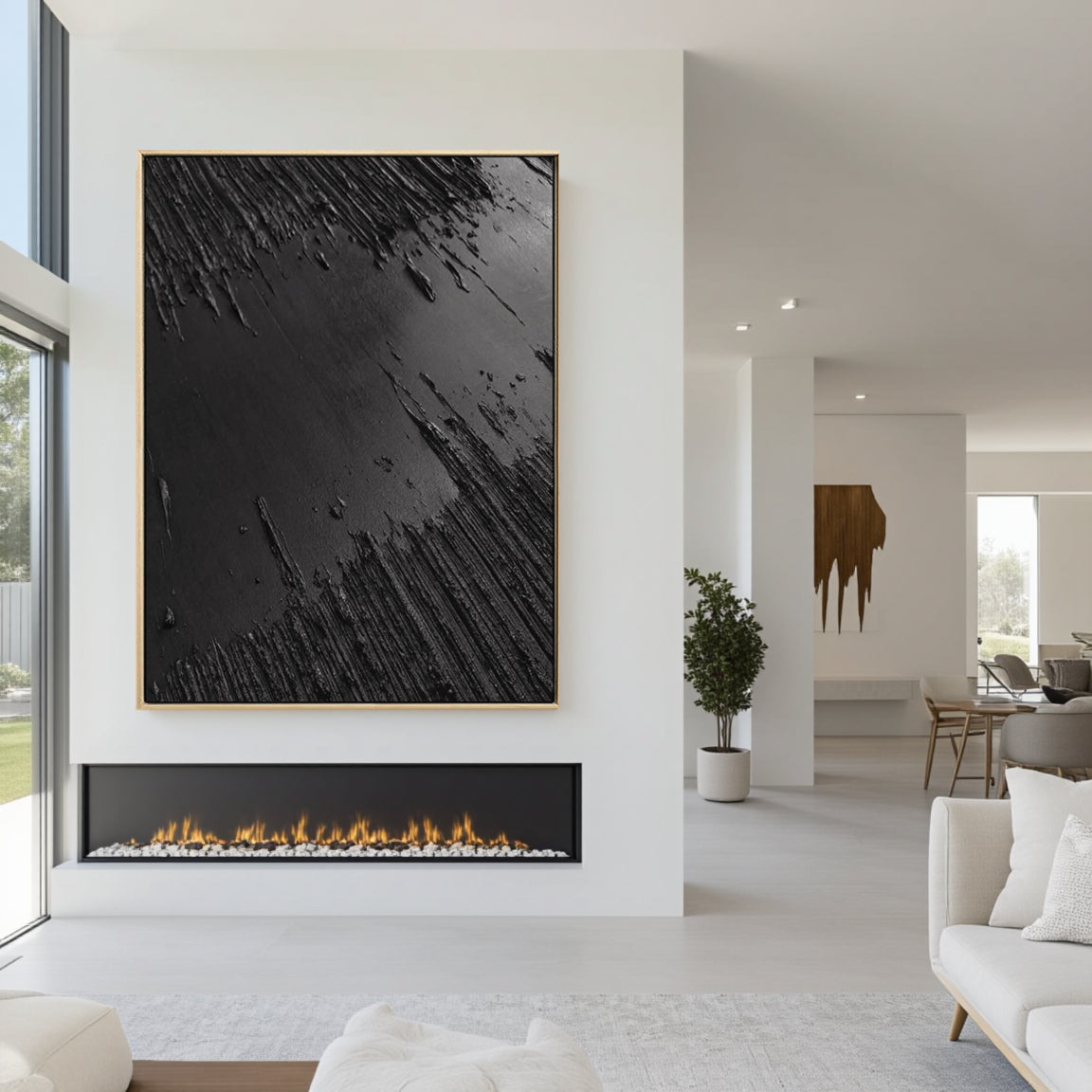 Black Minimalist Textured Painting Canvas #MZ013