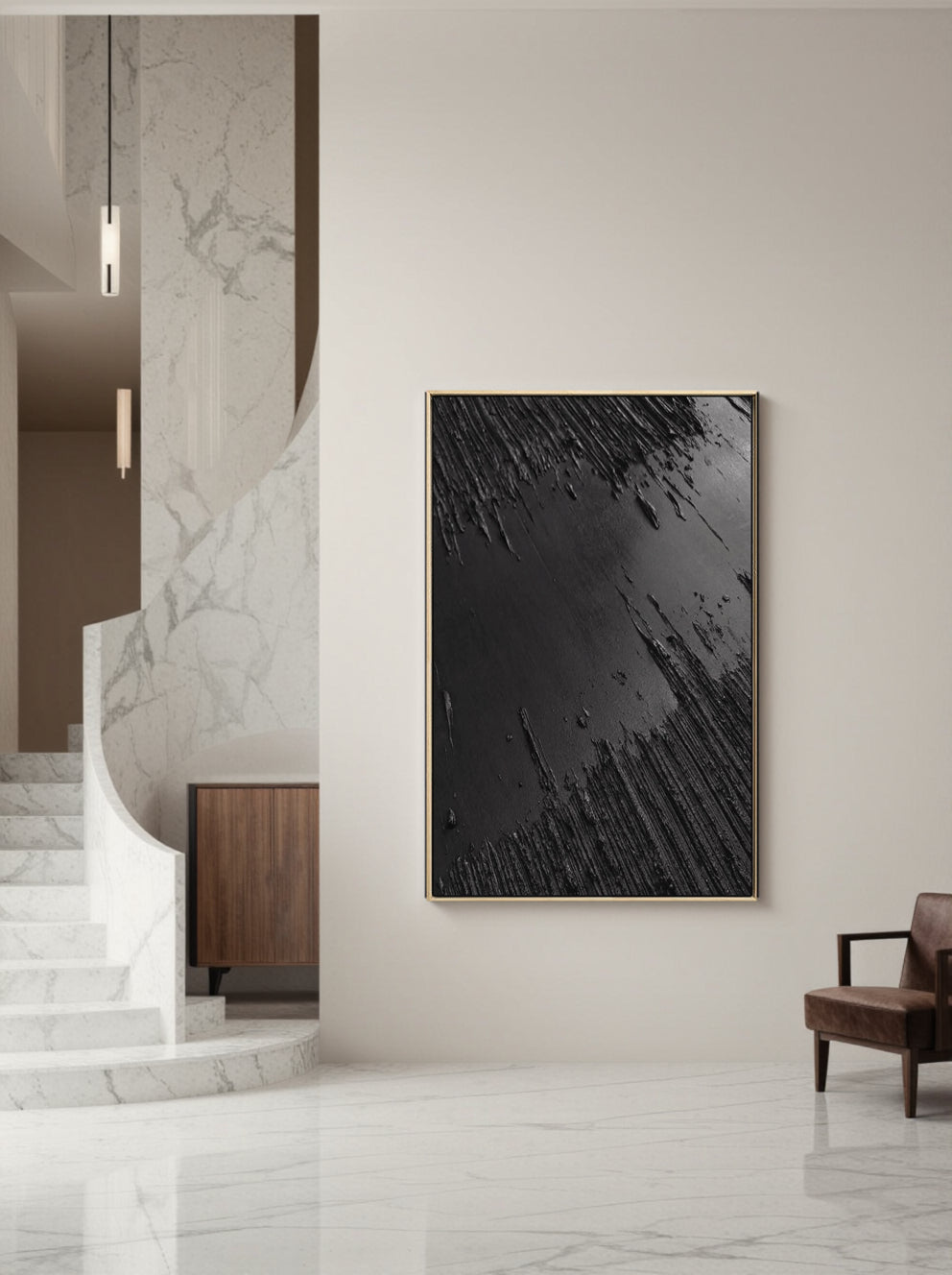 Black Minimalist Textured Painting Canvas #MZ013