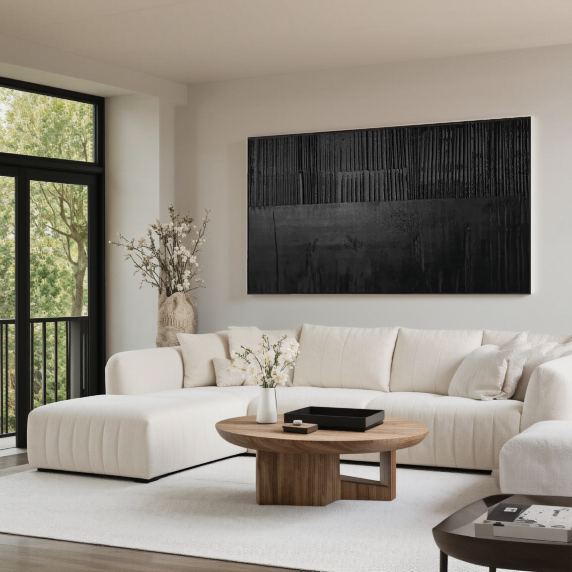 Black Minimalist Textured Painting Canvas #MZ016