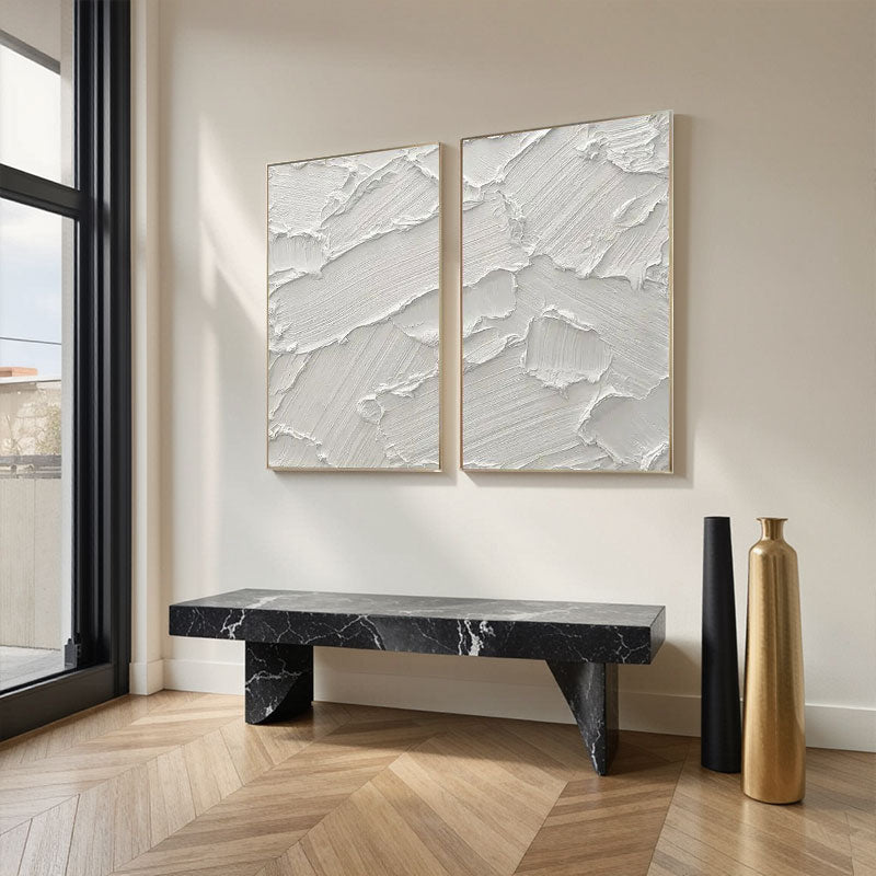 White Minimalist Textured Paintings Canvas Set of 2 #MM051