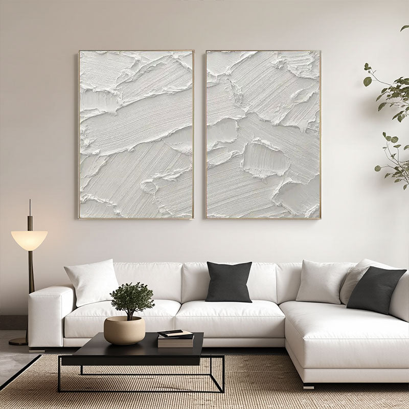 White Minimalist Textured Paintings Canvas Set of 2 #MM051