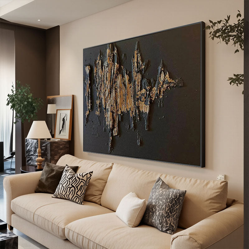 Black Gold Minimalist Textured Painting #MZ053