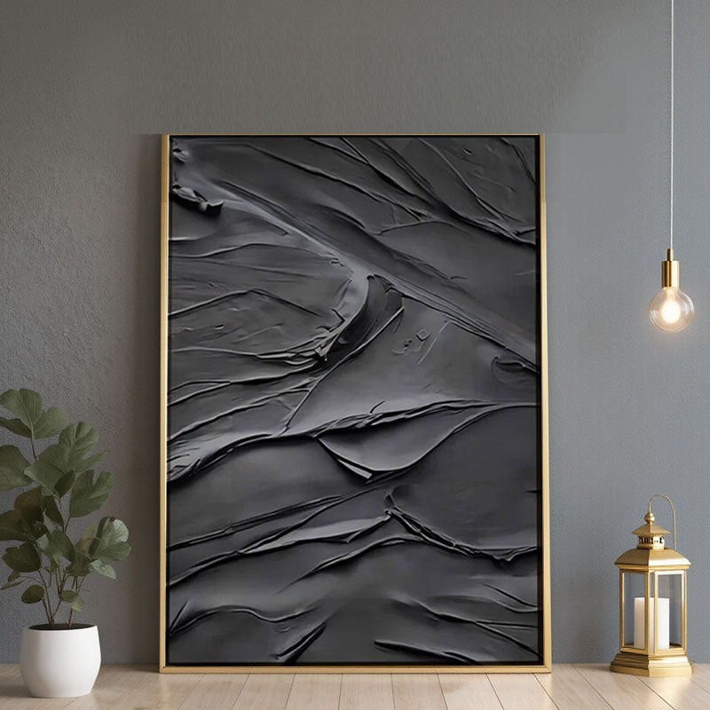 Black Plaster Art Minimalist Textured Painting #MZ048