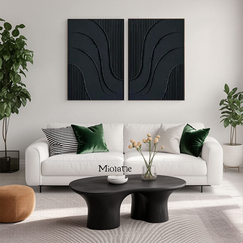 Black Plaster Art Minimalist Textured Paintings Set of 2 #MZ027