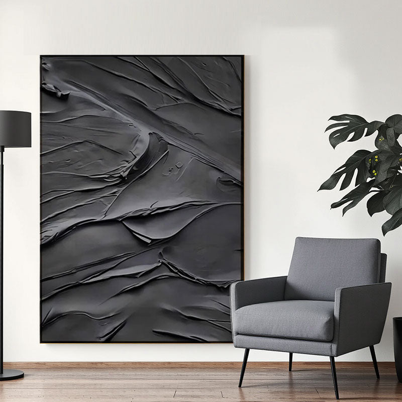 Black Plaster Art Minimalist Textured Painting #MZ048