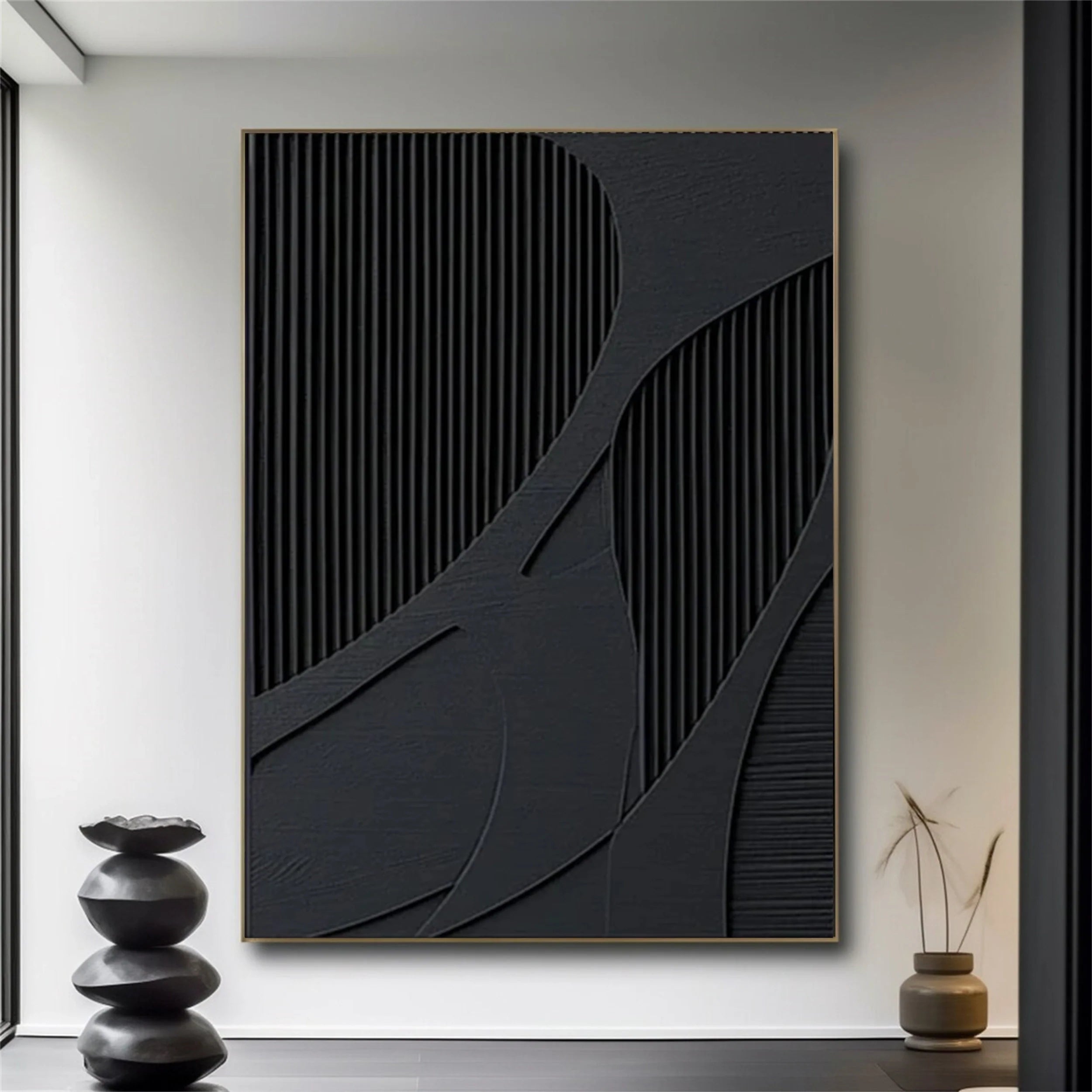 Black Plaster Art Minimalist Textured Painting #MZ034