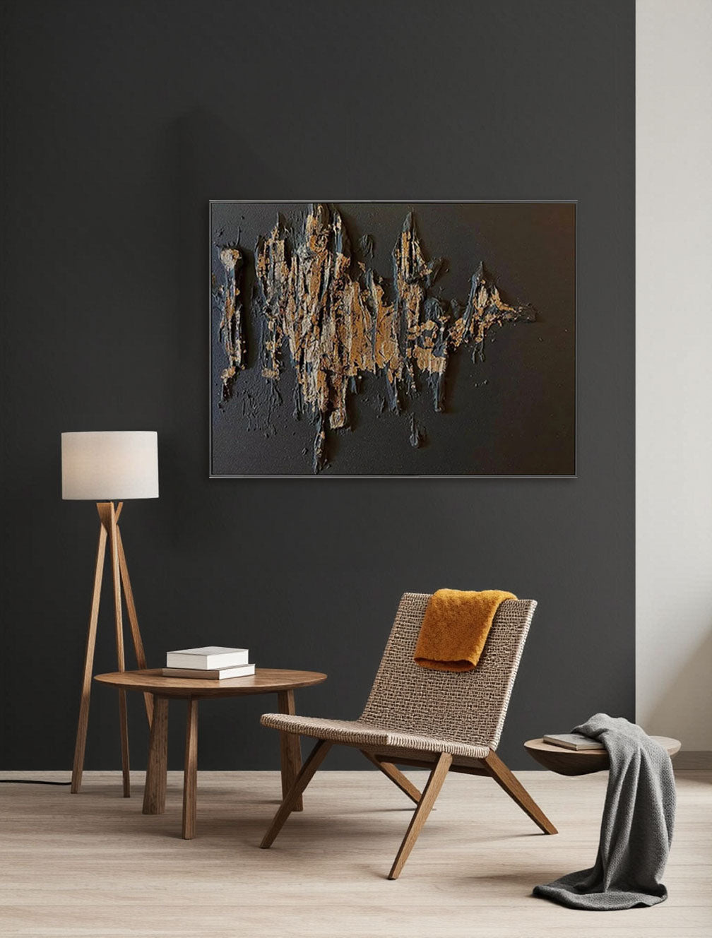 Black Gold Minimalist Textured Painting #MZ053