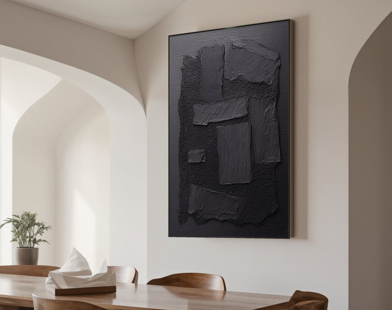 Black Plaster Art Minimalist Textured Painting #MZ033