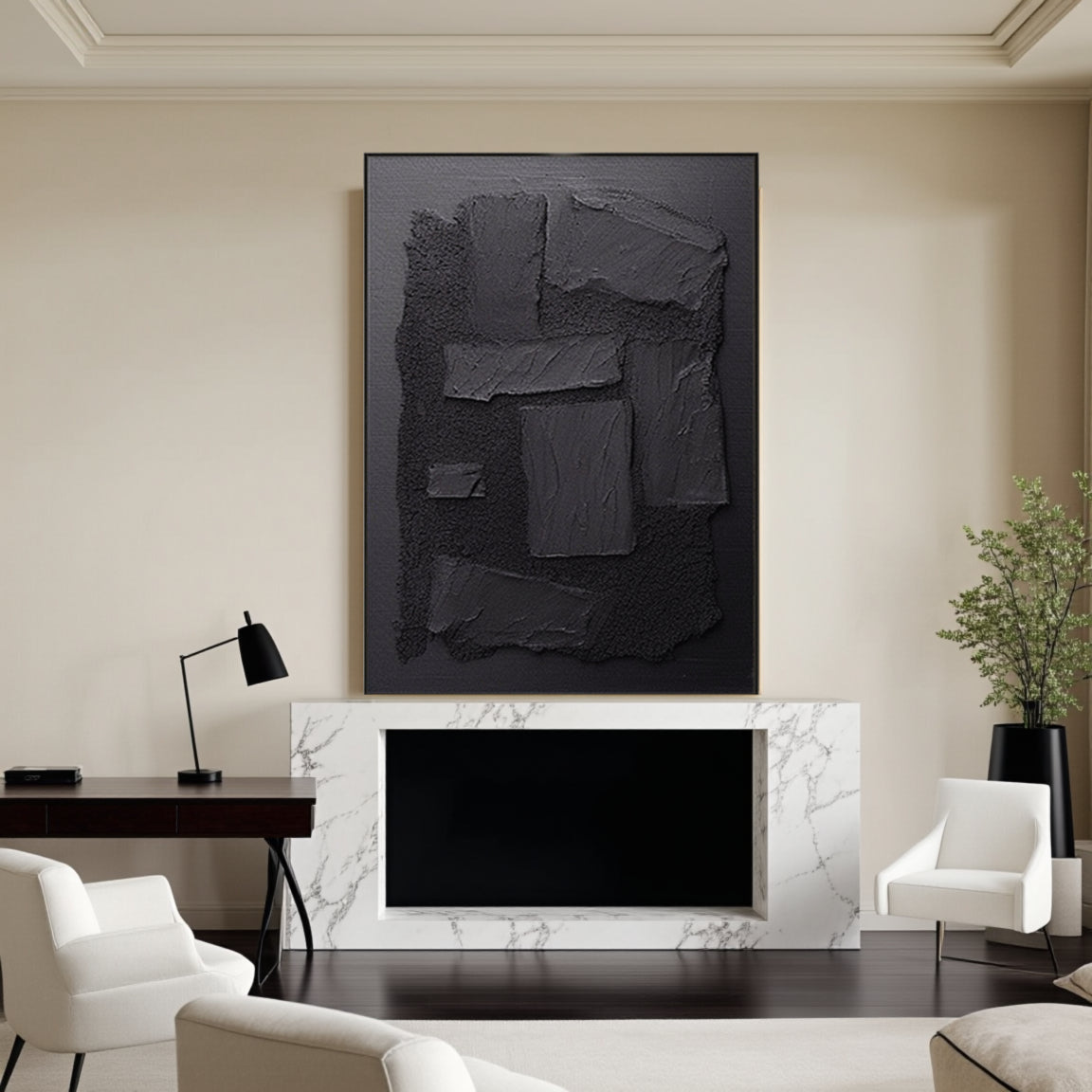 Black Plaster Art Minimalist Textured Painting #MZ033