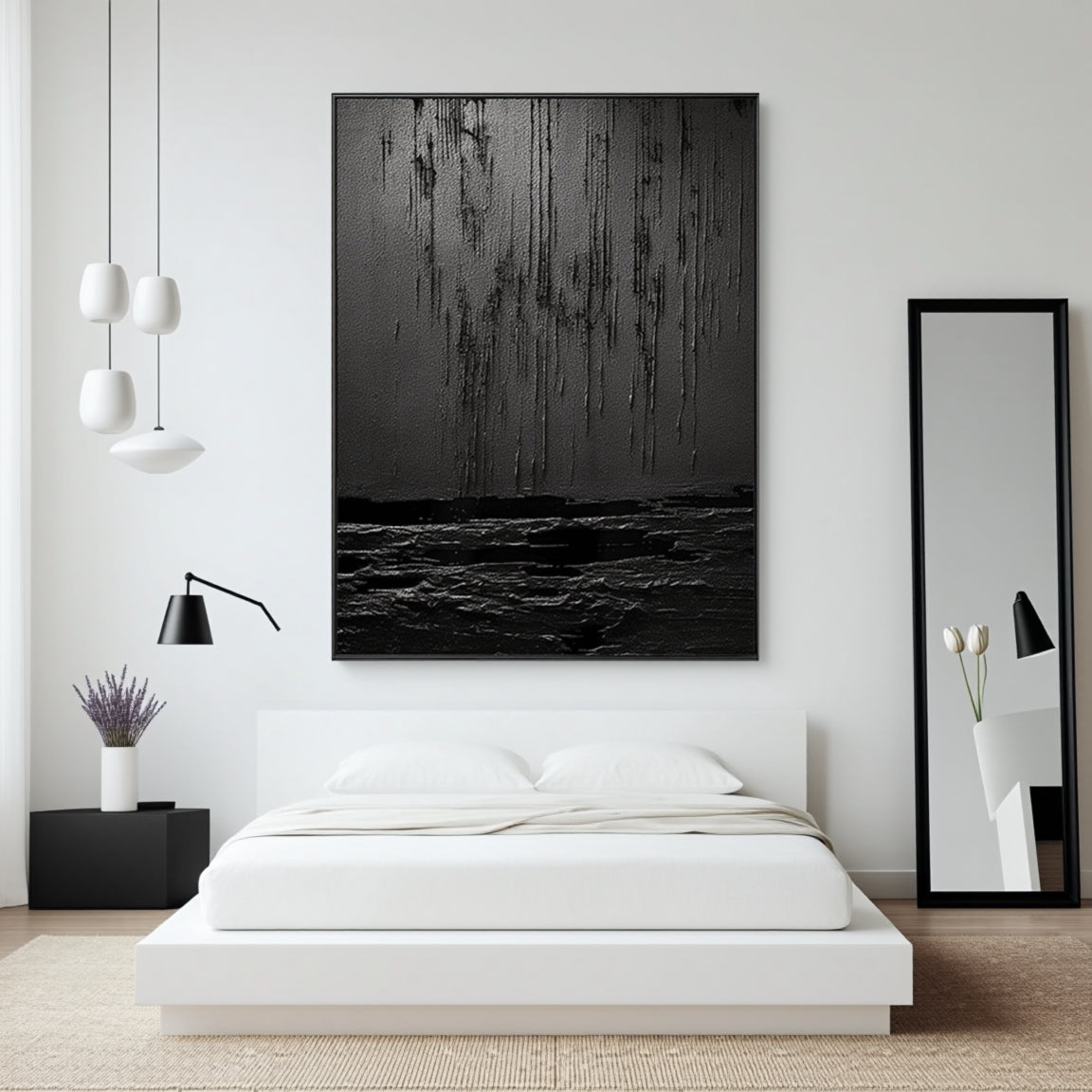 Black Minimalist Textured Painting Canvas #MZ031