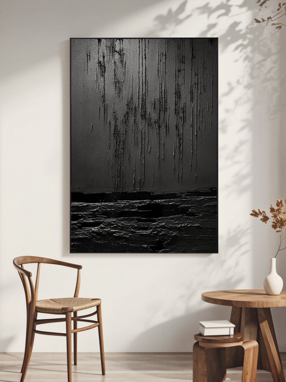 Black Minimalist Textured Painting Canvas #MZ031