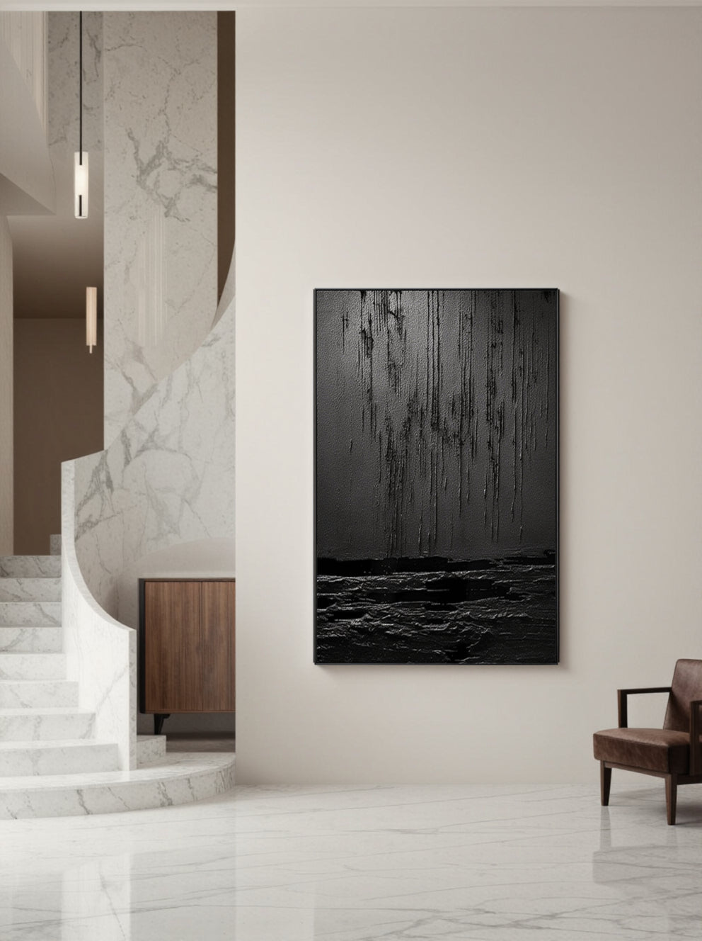 Black Minimalist Textured Painting Canvas #MZ031