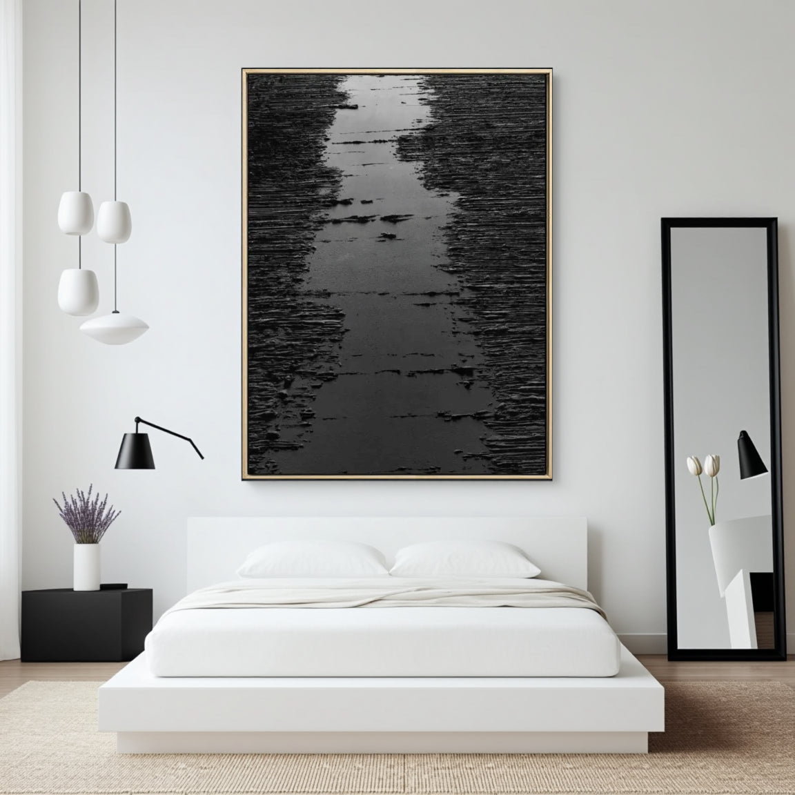 Black Minimalist Textured Painting Canvas #MZ008
