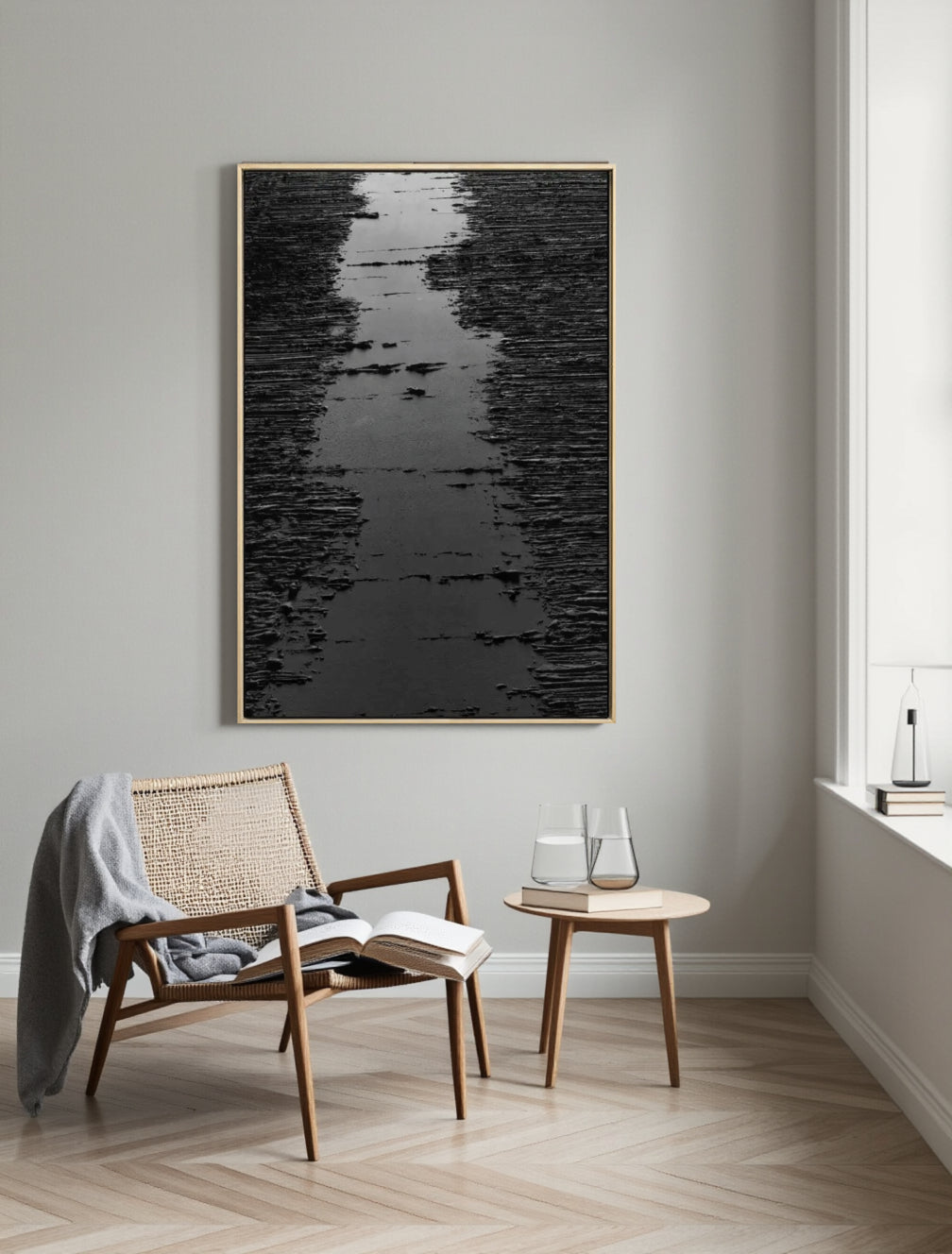 Black Minimalist Textured Painting Canvas #MZ008