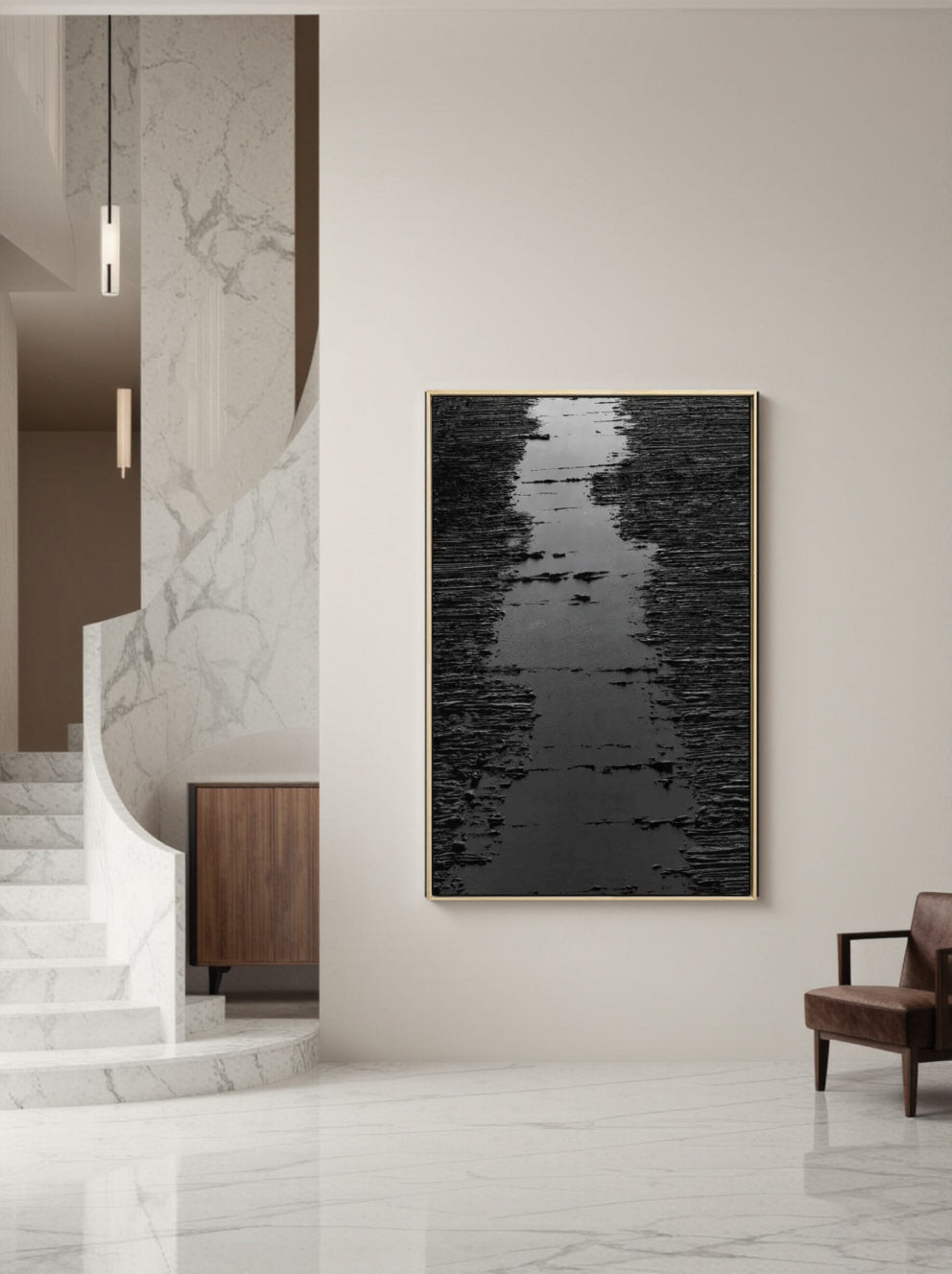 Black Minimalist Textured Painting Canvas #MZ008