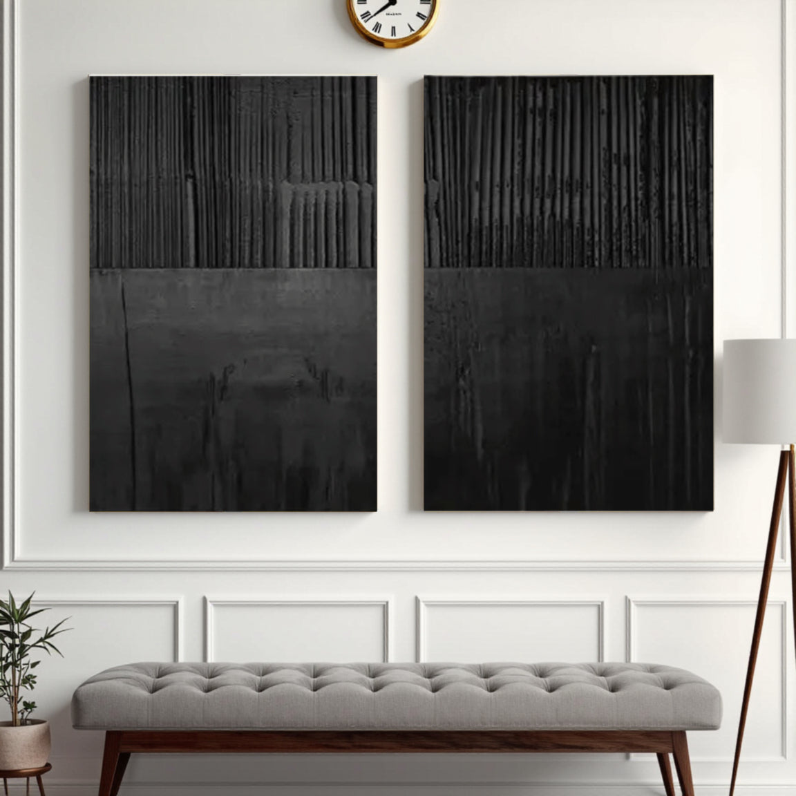 Black Minimalist Textured Painting Canvas Set of 2 #MZ028