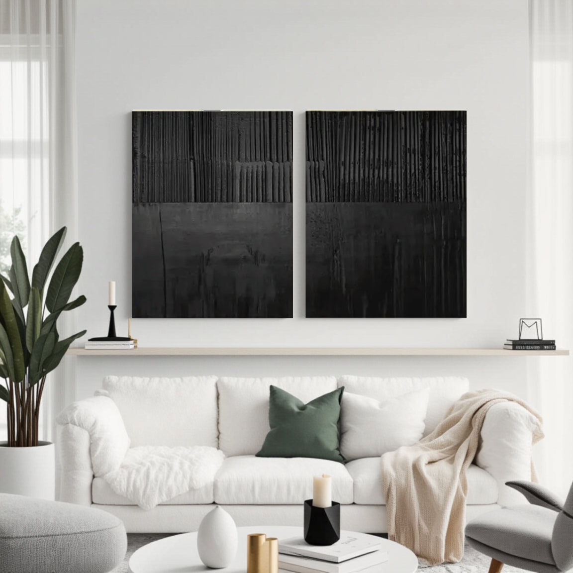 Black Minimalist Textured Painting Canvas Set of 2 #MZ028