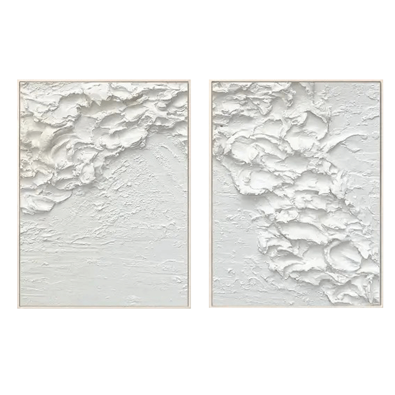 White Minimalist Textured Paintings Canvas Set of 2 #MM061