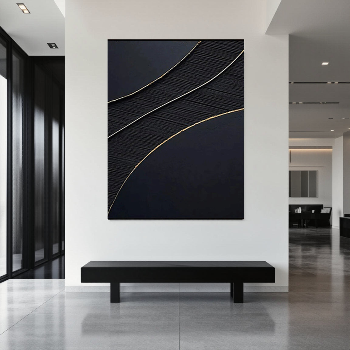 Black Gold Minimalist Textured Painting #MZ049