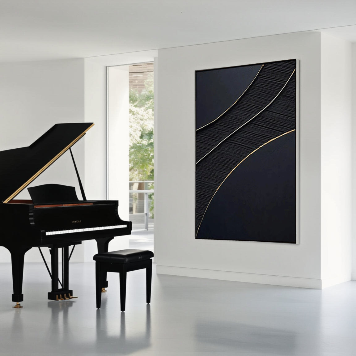 Black Gold Minimalist Textured Painting #MZ049