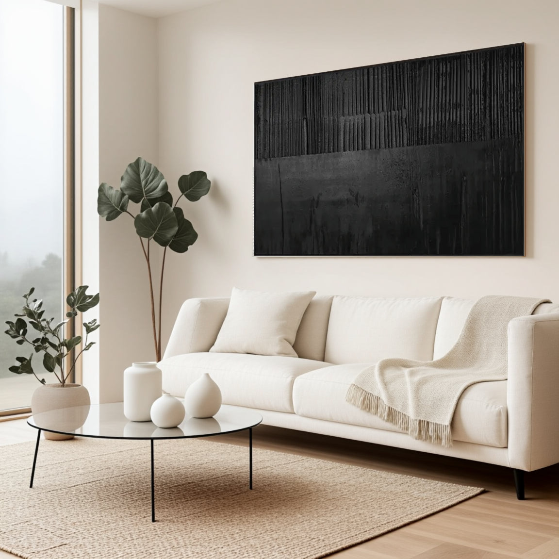 Black Minimalist Textured Painting Canvas #MZ016