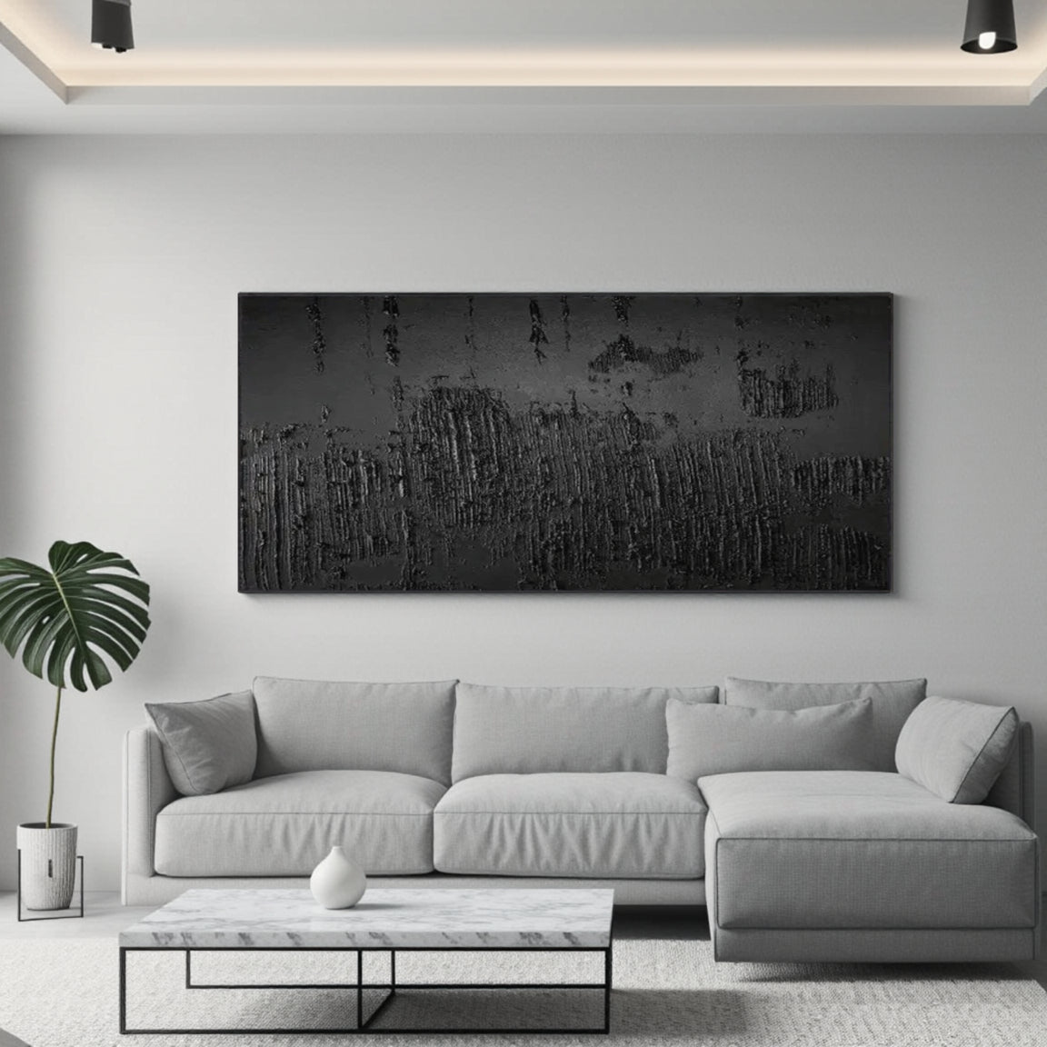 Black Minimalist Textured Painting #MZ018