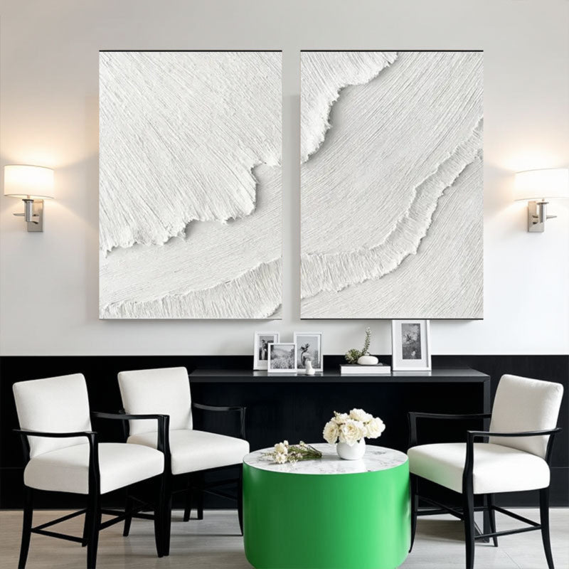 White Minimalist Textured Paintings Canvas Set of 2 #MM065