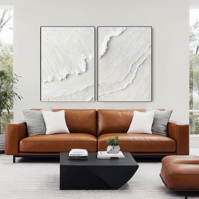 White Minimalist Textured Paintings Canvas Set of 2 #MM065